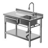 Garvee Stainless Steel Utility Sink with Storage Drawer, Freestanding Single Bowl Commercial Sink with Faucet, Workstation for Garage, Restaurant, Laundry, Workshop, Large Size, Silver - Drawer
