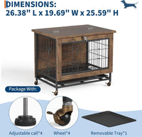 Garvee Small Dog Crate Furniture with 2 Doors and Wheels, Top-Opening Heavy Duty Wooden Indoor Kennel Dog House Cage with Anti-Chew, Removable Tray, Side End Table for Small Medium Dogs, Brown