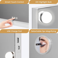 Garvee Vanity Mirror with Lights, Tabletop Lighted Mirror with 15 Dimmable LED Bulbs, Makeup Mirror with 3X Magnification, 3 Colors Modes,Touch Control, USB Charging Port, 23”x18”, White