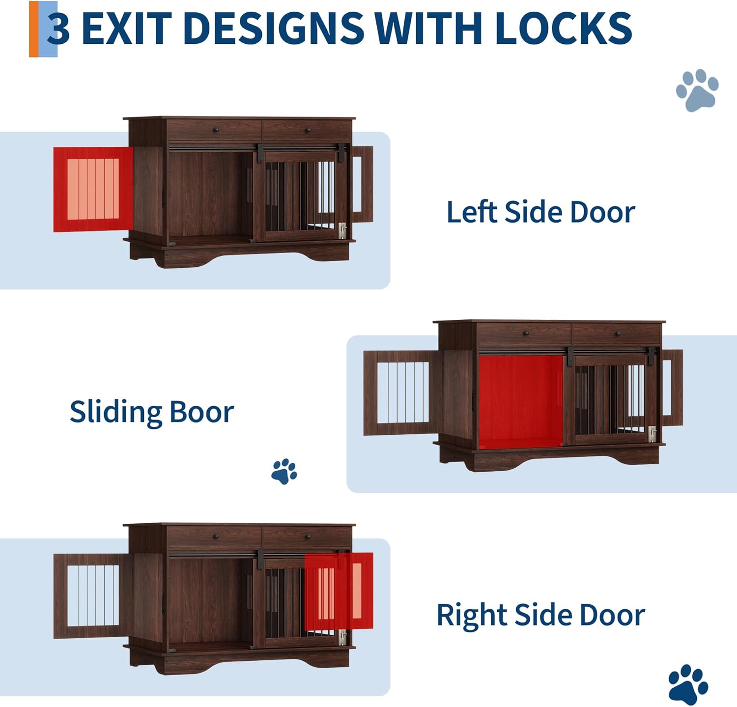 Garvee Dog Crate Furniture for 2 Dogs, 47" Double Dog Kennel with Removable Divider and 2 Drawers, Triple Doors, Decorative TV Stand Side Table, Indoor Pet Cage for L/M/S Dogs, Dark Brown