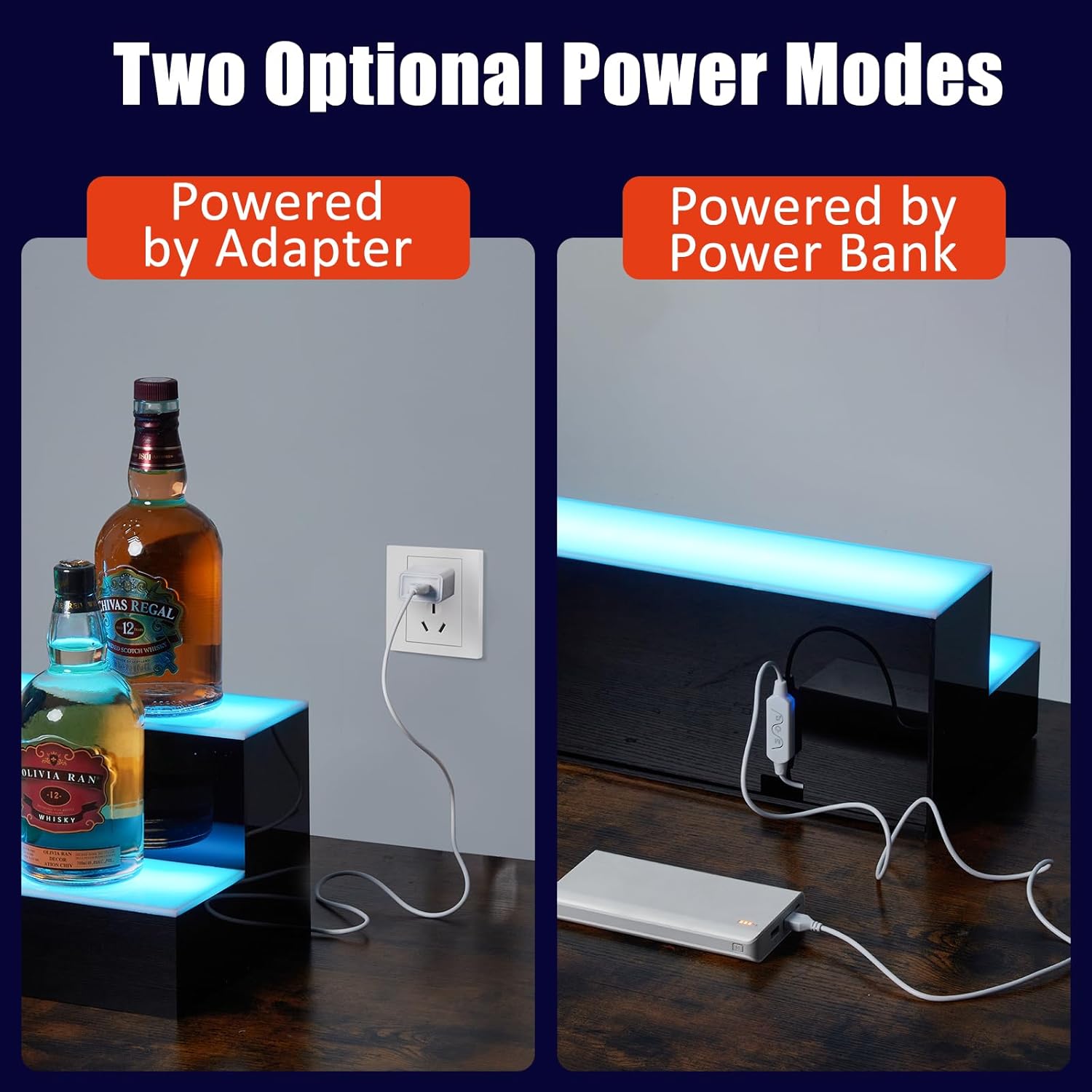 Garvee Led Lighted Liquor Bottle Shelf, 2 Tiers 40 Inches Led Bar Display Shelf With Remote & App Control, 16 Colors, 4 Modes, 1-8 H Timing, Bar Lights for Liquor Shelves