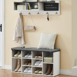 Garvee Entryway Hall Tree with Bench & Shoe Storage, 6-in-1 Function, 9 Cubbies, Blackboard, 5 Hooks, White & Black, 41 inch, Ideal for Hallway - White + dark rubber contrast