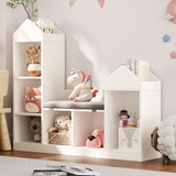 Garvee Kids Bookshelf with Reading Nook 47.75in Width Children Bookcase 6-Cubby Toy Storage Organizer Seat Cushion Wooden Storage Bench Playhouse Cabinet Kids Room, Playroom, Classroom, Nursery