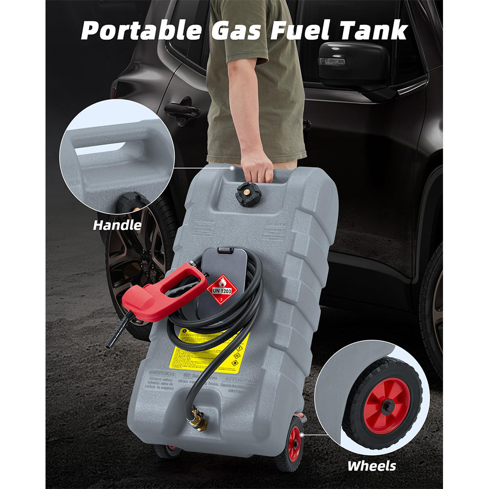 Garvee 15 Gallon Portable Fuel Caddy, 10-ft hose, siphon pump, 7.5 L/min manual nozzle, diesel/gasoline tank - Gray
