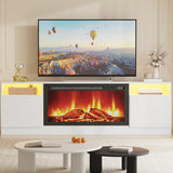 Garvee Modern TV Stand for TV Up to 75" TV, 70 ''White Television Console Table Cabinets With Storage,Wooden Entertainment Center for Living Room, Fits Into 36'' Electric Fireplace(Not Included Fireplace) - White