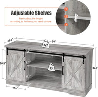 Garvee 59 inch Farmhouse TV Stand, Cabinet with Barn Doors, Wood Media Console for Living Bedroom, 250 lbs Capacity, Grey