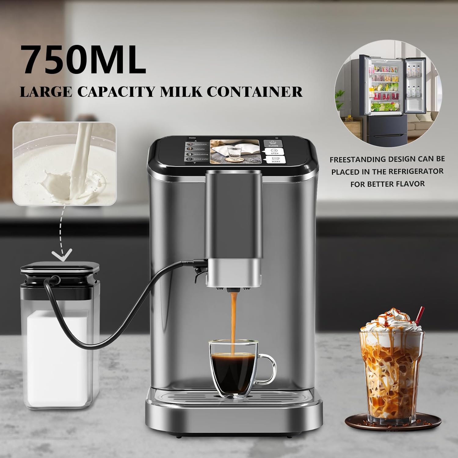 Garvee Fully Automatic Espresso Machine 20 Bar, 1350W Espresso and Cappuccino Machine with Automatic Milk Frother, Gift for Coffee Lover