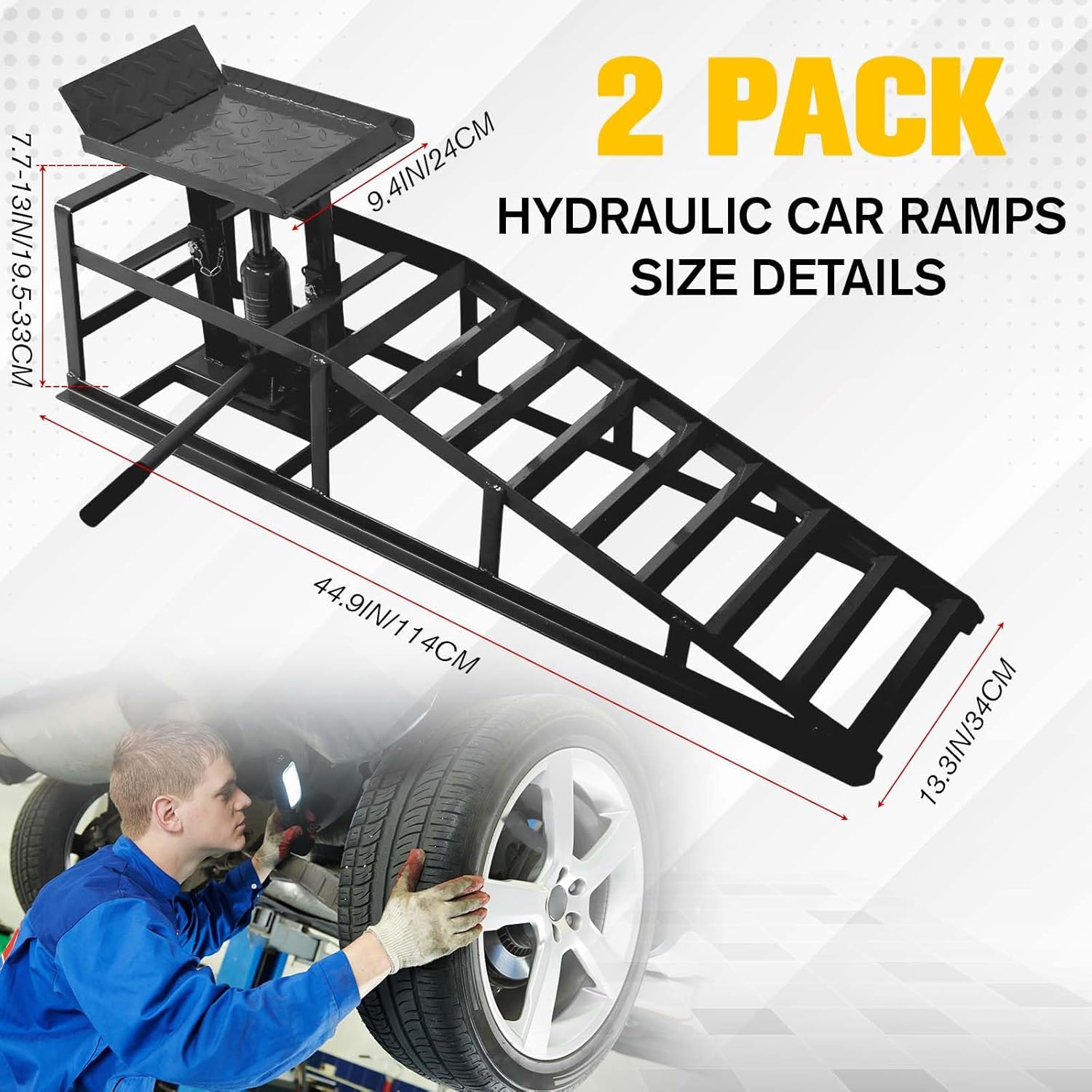 Garvee Car Truck Service Ramps, Heavy Duty Truck Vehicle Lift Ramps, 2 Pack 12000LBS Load Capatity Portable Car Ramps for Oil Changes,Car Lifts for Home Garage,Vehicle Auto Garage Repair (Black)