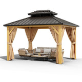 Garvee 10'x13' Outdoor Hardtop Gazebo with Netting and Sunshade Curtains for Patio Terrace Lawn Deck Aluminium Khaki - Khaki