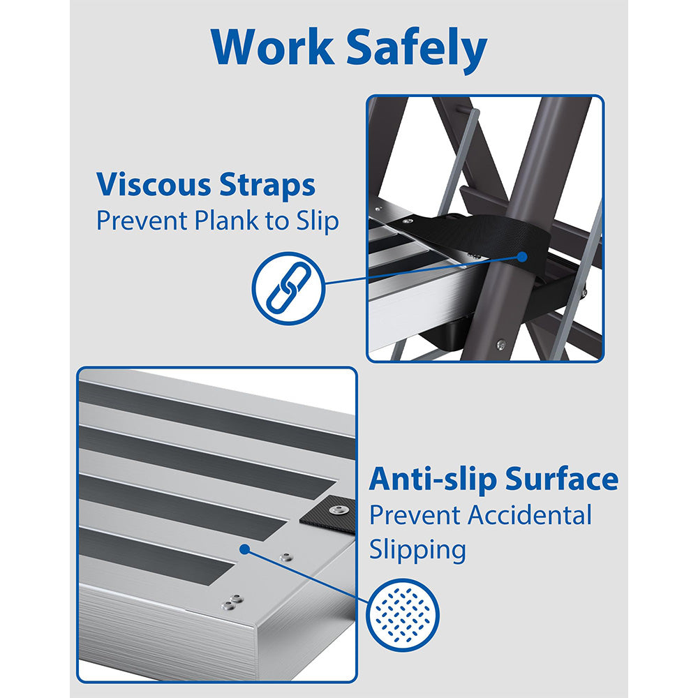 Garvee 8-13ft Aluminum Work Plank Up to 440LBS Load Capacity with Adjustable Work Platform,Equipped with Skid-Proof Platform Scaffold Ladder Accessory Silver