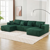 Garvee 137" Modular Sectional Sofa Cloud-Like Four-Seater U-Shaped Couch with Chaise Lounge Convertible Compression Sleeper No Assembly Required Corduroy Fabric for Living Room Bedroom Apartment