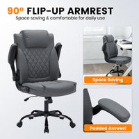 Garvee PU Leather Executive Office Desk Chair, 350lbs Capacity Computer Desk Chair with Padded Flip-Up Arms, Tilt Lock & 360° Swivel Free Wheels, Ergonomic Office Chair for Heavy People, Gray