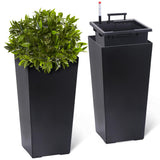Garvee 23" Tall Planters Set of 2 - Modern Indoor/Outdoor Plant Pots with Drainage Holes, Water Level Monitor, Inner Bucket & Automatic Watering, Black - Black