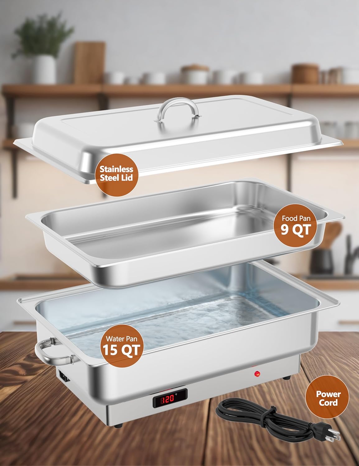 GARVEE 2 PACK Electric Chafing Dish Buffet Set 9 QT Buffet Servers and Warmers Digital Display Temperature Warming Tray Stainless Steel Food Warmer for Parties Weddings Caterings