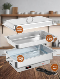 GARVEE 2 PACK Electric Chafing Dish Buffet Set 9 QT Buffet Servers and Warmers Digital Display Temperature Warming Tray Stainless Steel Food Warmer for Parties Weddings Caterings