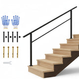 Garvee Outdoor Handrail for Steps, 6 Step Stair Handrail Kit, Black Aluminum with Iron Poles for Indoor & Outdoor Porch, Adjustable 0°-45° - Black-1 Pack