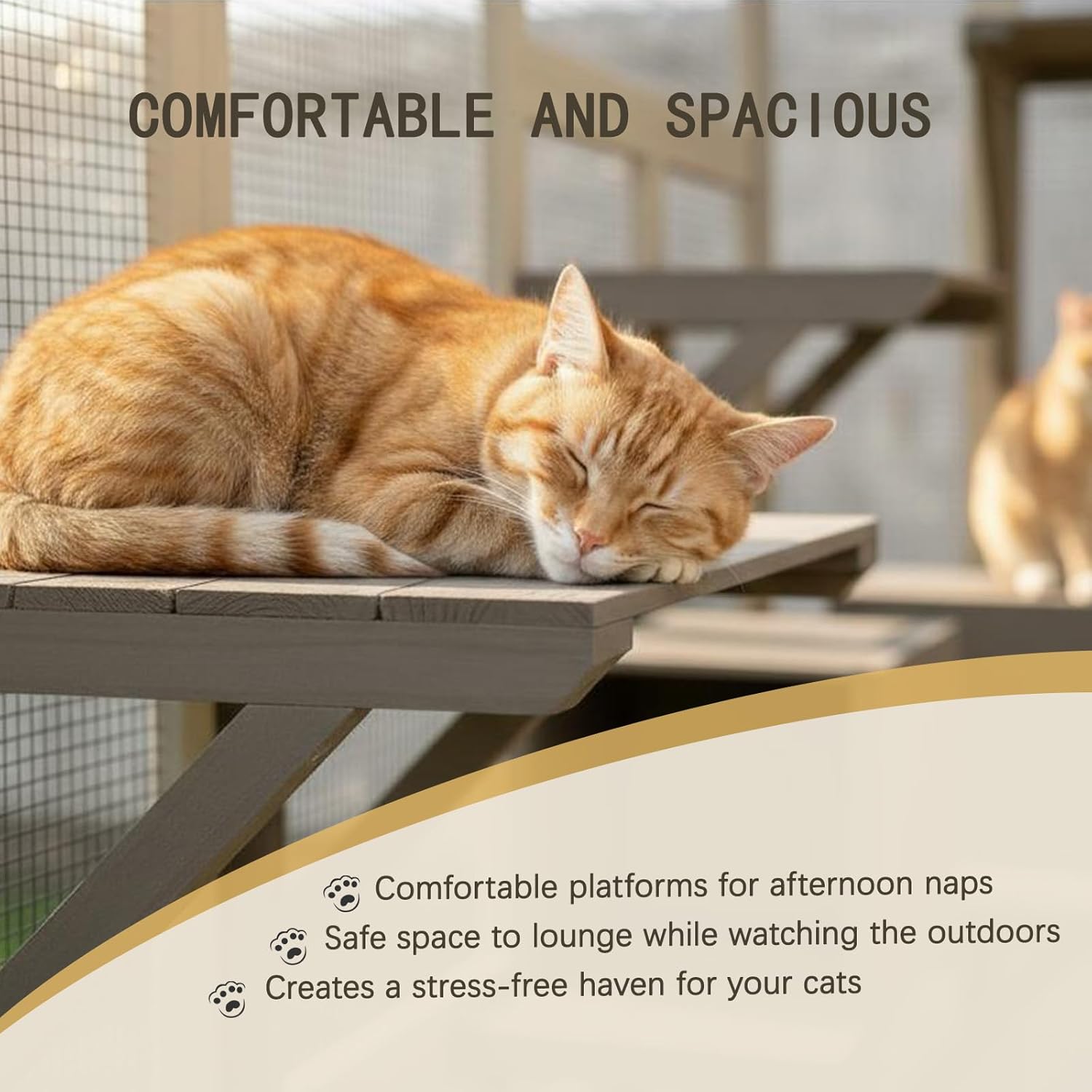 Garvee 70" Large Outdoor Catio Cat Enclosure, Wood Cat Patio with Waterproof UV-Resistant Roof, Cats Shelter with 5 Platforms and 2 Resting Box, and Secure Rust-Proof Wire for Backyard or Patio