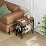 Garvee Brown Table-2023 End Table with Charging Station - Retro Color