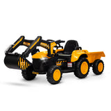 Garvee Ride - P Series: 12V 3 in 1 Ride on Excavator & Tractor with Detachable Trailer, Ride on Car Toy with Remote Control, Digger, LED Lights, Music, Kids Electric Vehicles for Boys Girls, Yellow - Yellow