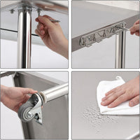 Garvee 48"L x 24"W x 35"H Stainless Steel Work Table Heavy Duty Prep Table with Undershelf, High Load Bearing Metal Table, Commercial Worktable with Backsplash, 4 Wheels, Hooks for Kitchen