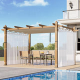 Garvee 10x13 Ft Retractable Outdoor Pergola with Canopy and Side Mesh, Upgraded Wood-Grain Aluminum Pergola, Modern Pavilion for Backyard, Patio, Porch, Grape Trellis, Beige+White - Beige+White