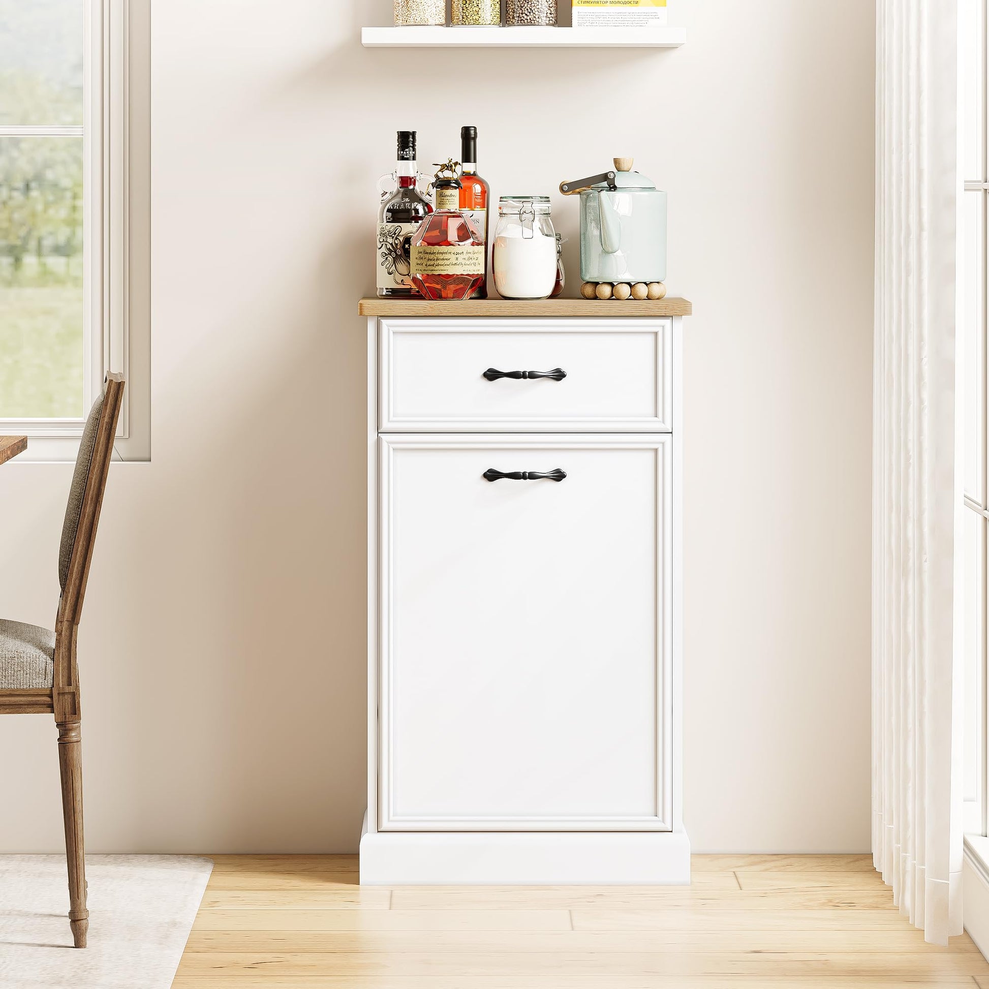 Garvee Tilt Out Trash Cabinet, Hidden Trash Can Cabinet 10 Gallon Storage Holder, Freestanding Garbage Can Cabinet for Kitchen Dining Living Room