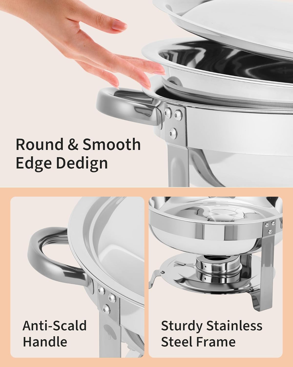 Garvee Heavy Duty 2 Pack 5QT Stainless Steel Round Chafing Dish Buffet Set - Stackable Catering Food Warmer with Lids for Parties, Weddings, Banquets - Portable & Easy Clean Buffet Server, 2pcs