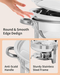 Garvee Heavy Duty 2 Pack 5QT Stainless Steel Round Chafing Dish Buffet Set - Stackable Catering Food Warmer with Lids for Parties, Weddings, Banquets - Portable & Easy Clean Buffet Server, 2pcs
