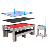 Garvee 7FT 3-In-1 Pool Table with Dining Top & Table Tennis, Billiard Table Set with Accessories, HDF Wood Grain Finish, Rolling Storage Caddy, Multi-Functional Game Room