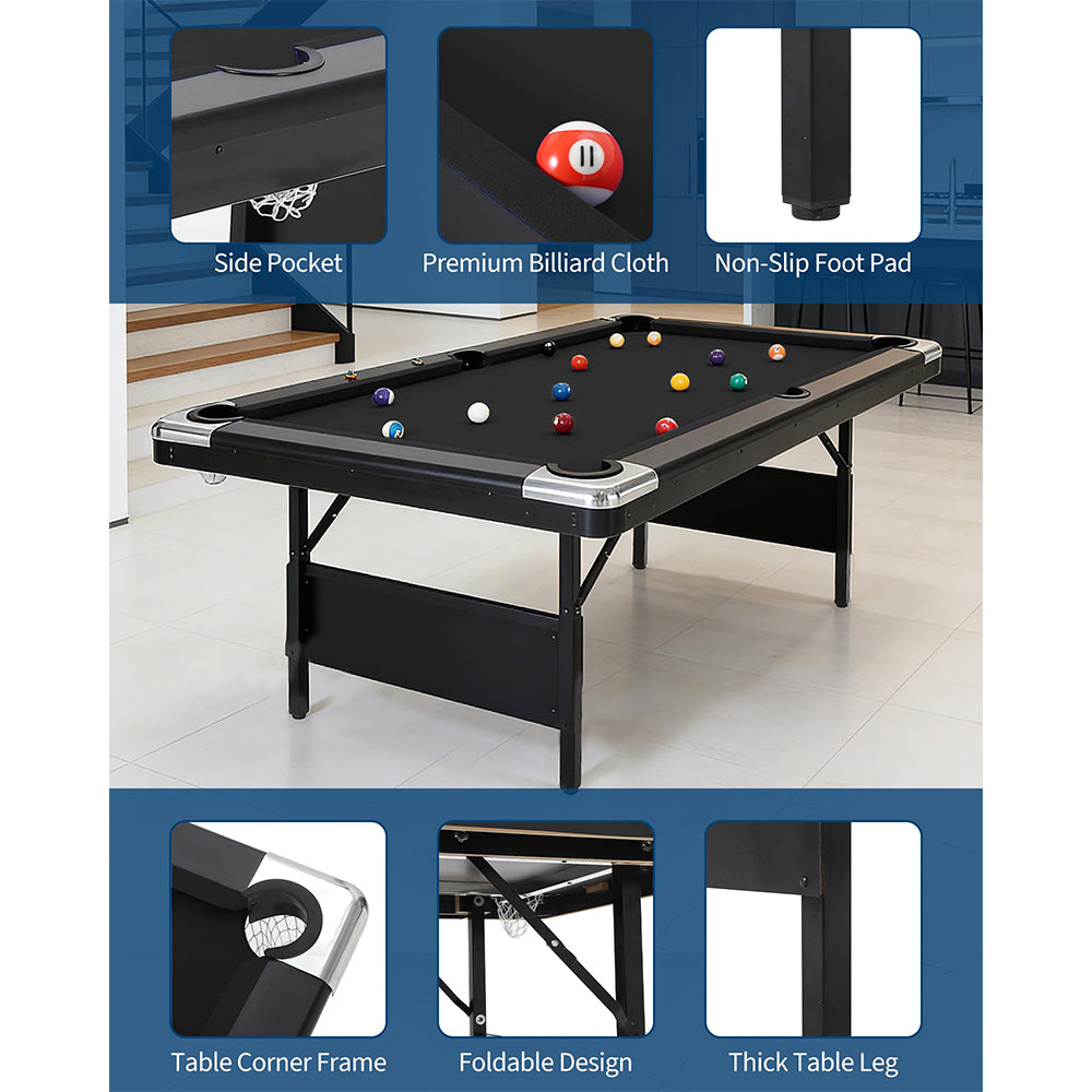 Garvee 7 ft Portable Folding Pool Table With Full Billiard Set For Family Game Room, Space-Saving Design, Premium Felt, Durable MDF Construction