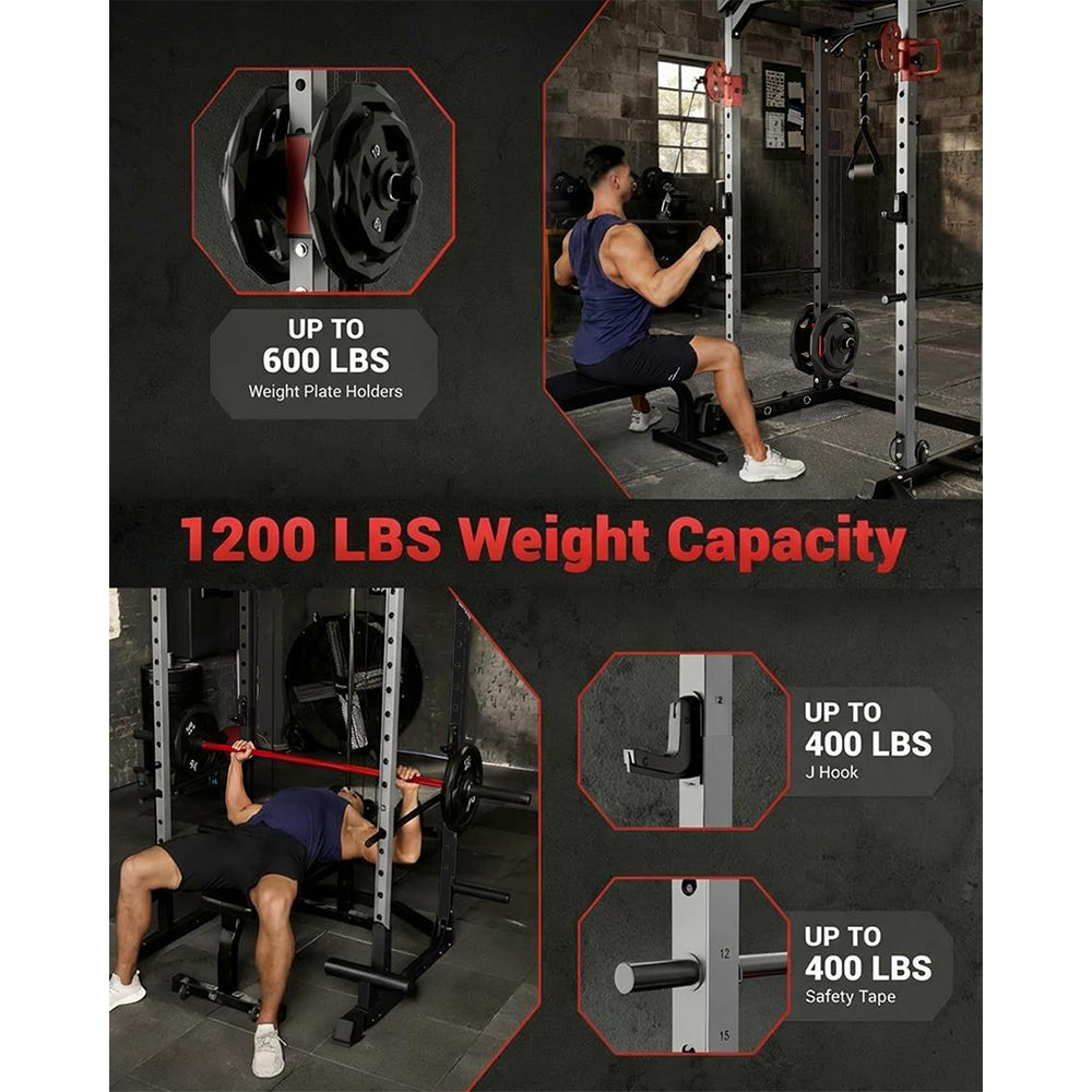 Garvee Power Cage Multi-Functional Power Racks with Dual Pulley Systems for Home Gym 1200 LBS Steel Frame Fitness Squat Rack Black