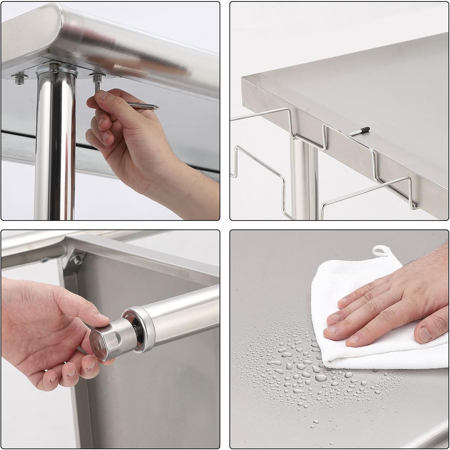 Garvee 72"L x 30"W x 35"H Stainless Steel Food Prep Table Heavy Duty Metal Kitchen Work Table with Removable Trash Rack, Utility Table with Adjustable Under Shelf for Commercial Kitchen Restaurant