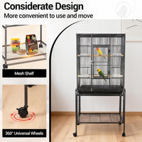 Garvee Bird Cage with Wheels, 53 Inch Bird Flight Cage, Wrought Iron Standing Large Parrot Parakeet Flight Birds Cages with Slide Out Tray Parrot Metal Parakeet Cages with Wooden Perches Black