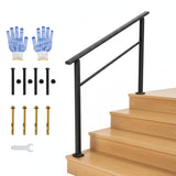 Garvee Outdoor Handrail for Steps, 4 Step Stair Handrail & Indoor Stair Railing Kit, Black Aluminum with Iron Poles, Adjustable 0°-45°, Includes Gloves - Black-1 Pack