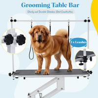 Garvee 43.3 in Hydraulic Pet Grooming Table, Professional Hydraulic Grooming Table w/Max 350 LBS Loading Capacity, 3 Adjustable Nooses, Noose & Non-Slip Top, White