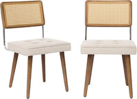 Garvee Set of 2 Rattan Dining Chairs with PU Upholstery, High Cane Back, Solid Wood Legs, Rustic Modern Style for Kitchen & Restaurant, Natural Rattan, Beige