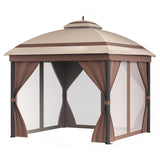 Garvee 10'x10' Outdoor Gazebo with Roof Reinforcing Bars Curtains and Netting for Backyard Garden Patio Poolside Deck，Brown - Brown