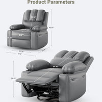 Garvee 22“ Massage Recliner Chair for Adults, Lounge Recliner with Vibrating Massage, PU Leather Recliner with Cup Holders and Side Pockets, for Living Room, Bedroom, and Nursery, Gray