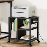 Garvee Printer Stand with Charging Station, Home Office Desktop Printer Stand with Storage, Under Desk Printer Table, 3 Tier Heavy Duty Rolling Printer Cart with Wheels for Small Space, Black - Black