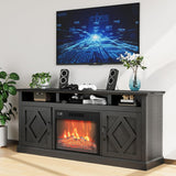 Garvee 67” Black TV Stand with Fireplace for 65 75 80 inch TV, Farmhouse Entertainment Center with 23“ Remote-Control Fireplace Heater, TV Console with 2 Doors & Open Shelfs for Living Room/Bedroom - Grey