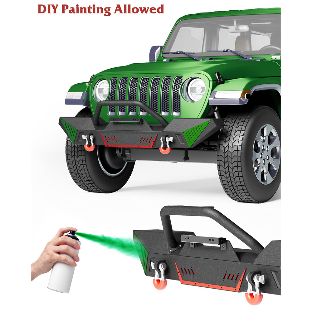Garvee Full Width Front Bumper, Compatible with Jeep 2018-2023 Wrangler JL & Unlimited JLU(2/4 Doors),2020-2023 Gladiator JT, Off-road DIY Paintable, Textured Black