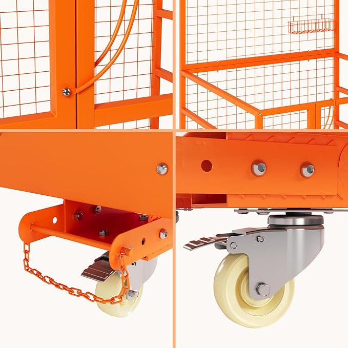 Garvee 43x45 Inch Forklift Safety Cage, 1800LBS Capacity Forklift Man Basket Work Platform with Guardrail and Safety Lock for 1-3 People, 2 Wheels with Brakes and 2 Wheels Without Brakes