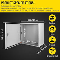 Garvee Junction Box, Steel Electrical Box 24x24x12", NEMA 4X Electrical Enclosure Box IP66 Waterproof & Dustproof, Universal Electrical Project Box with Lock & Mounting Plate