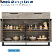 Garvee 55" Modern Wood Sideboard Buffet Cabinet with 4 Doors and Adjustable Shelves for Kitchen, Grey