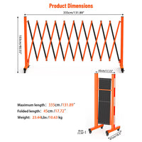 Garvee Metal Expandable Barricade, 11 Ft Folding Security Gate, High Strength Steel Expandable Barricade Gate Outdoor, Industrial Expandable Barricade Gate with Casters, Orange&Black