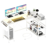 Garvee L Shaped Computer Desk with RGB LED Lights, Power Outlets, Reversible Design, MDF Board, Storage Shelves, Monitor Stand, Home Office & Gaming - White