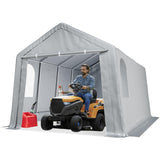 Garvee 10' X 20' Heavy Duty Carport - Powder-Coated Steel Frame, All-Weather Waterproof & UV-Resistant w/Roll-Up Doors for Cars/Boats, Grey - Grey