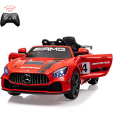 Garvee 12V Licensed Benz AMG Ride-On Car: Remote Control, Sound System, LED Headlights, One-Button Assemble Wheels, for Ages 3-8 - Red - Red