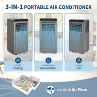 Garvee 10,000 BTU Portable Air Conditioner with Dehumidifier, Cooling, Fan 3-In-1, Drainage-Free Cooling, Cools Up to 450 Sq. Ft. with Remote Control, Gray