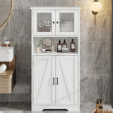 Garvee Farmhouse Freestanding Bathroom Storage Cabinet with Glass Doors and Adjustable Shelves, White - White